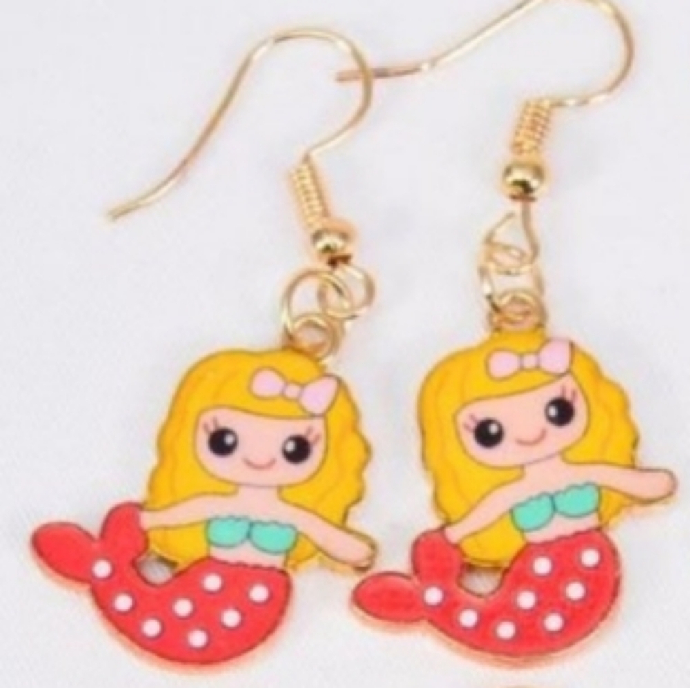 NEW Kids Mermaid Earrings *Red Silver pl ss Earwires delicate Great Gift NWT